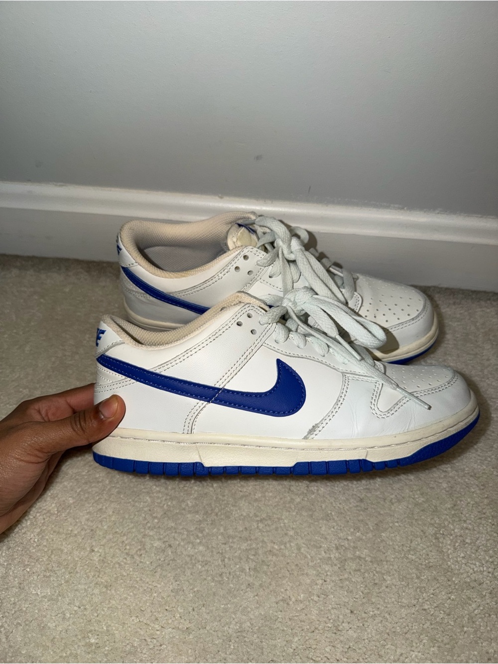 Nike White and Royal Blue Low-Top Sneakers